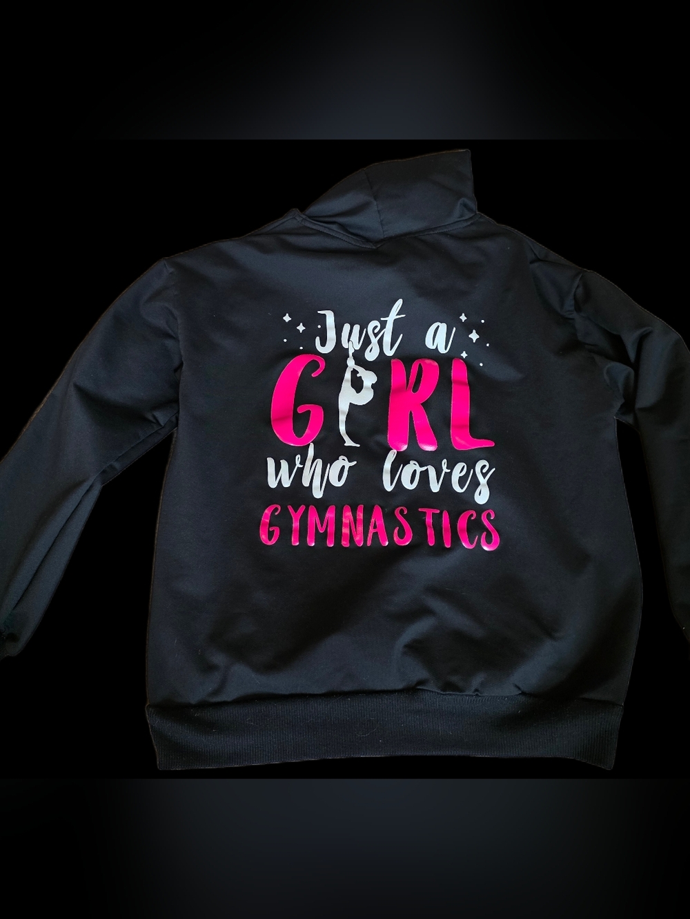 SHEIN Black Jacket with Pink & White Gymnastics Graphic